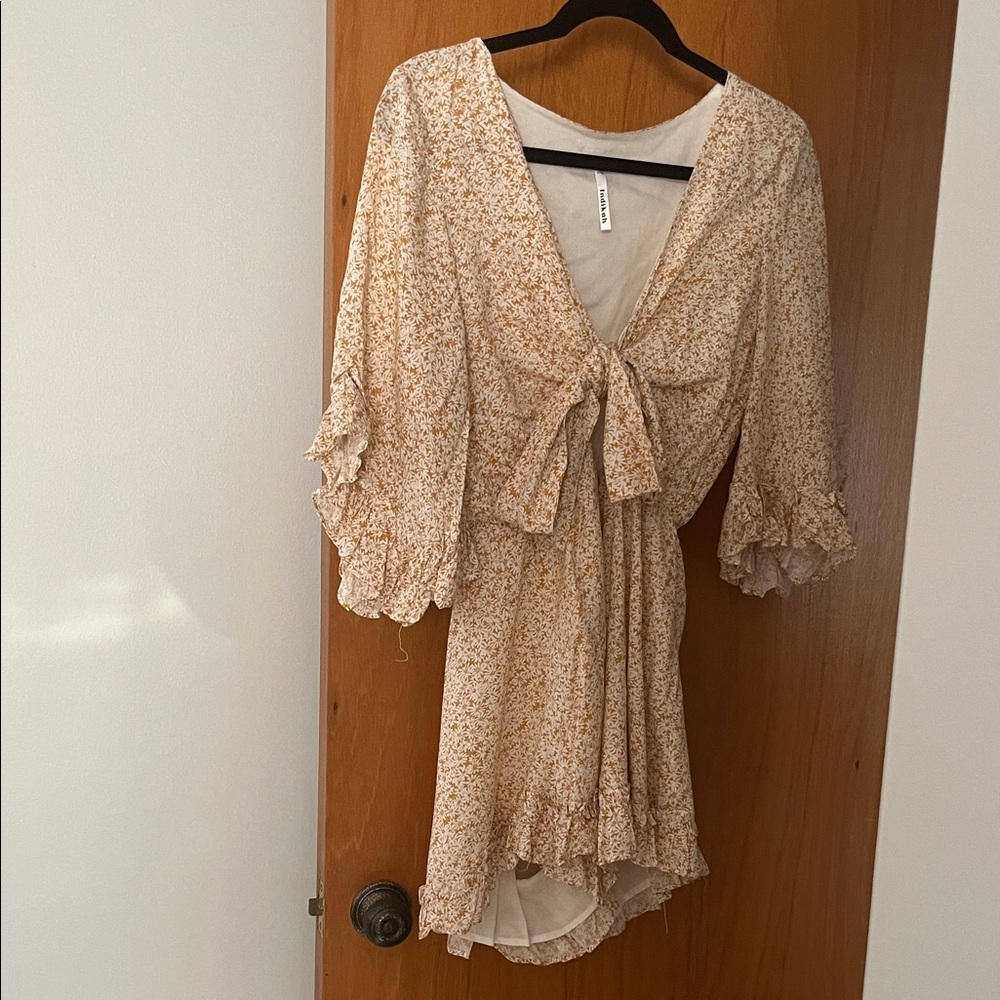 Floral Yellow and Cream Romper with Tie Front